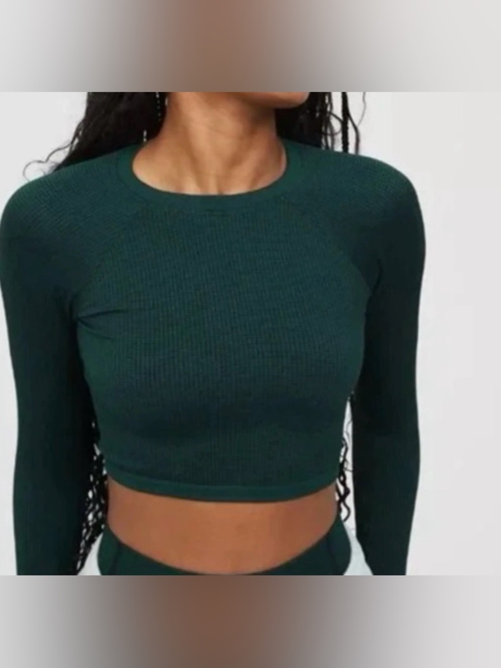 aerie Forest Green Ribbed Long Sleeve Crop Top
